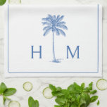 Blue and White Palm Palmetto Tree Monogram Kitchen Towel<br><div class="desc">This modern coastal inspired kitchen dish towel features a blue palm palmetto tree on white with a monogram that you can personalize with your choice of initials.</div>