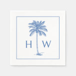 Blue and White Palm Palmetto Tree Monogram Napkins