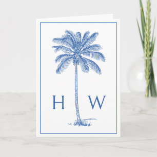 Blue and White Palm Palmetto Tree Monogram Note Card
