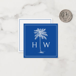 Blue and White Palm Palmetto Tree Monogram Note Card