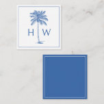 Blue and White Palm Palmetto Tree Monogram Note Card