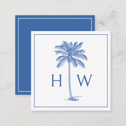 Blue and White Palm Palmetto Tree Monogram Note Card