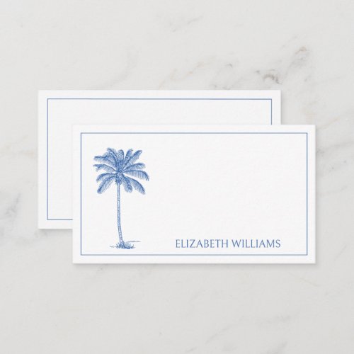 Blue and White Palm Palmetto Tree Monogram Note Card