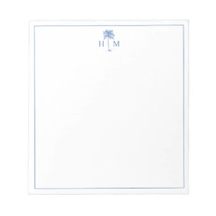 Blue and White Palm Palmetto Tree Monogram Notepad