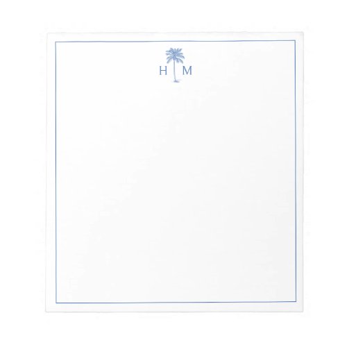 Blue and White Palm Palmetto Tree Monogram Notepad