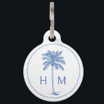 Blue and White Palm Palmetto Tree Monogram Pet ID Tag<br><div class="desc">This modern coastal inspired dog tag features a blue palm palmetto tree on white with a monogram that you can personalize with your choice of initials on the front and contact information on the back.</div>