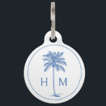 Blue and White Palm Palmetto Tree Monogram Pet ID Tag<br><div class="desc">This modern coastal inspired dog tag features a blue palm palmetto tree on white with a monogram that you can personalize with your choice of initials on the front and contact information on the back.</div>
