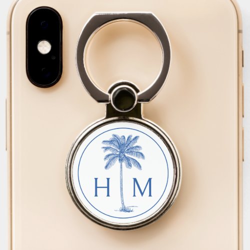 Blue and White Palm Palmetto Tree Monogram Phone Ring Stand