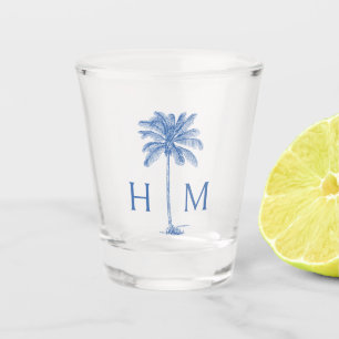 Blue and White Palm Palmetto Tree Monogram Shot Glass