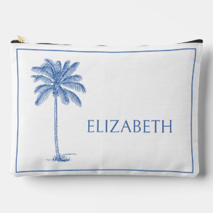 Blue and White Palm Palmetto Tree Personalized Accessory Pouch
