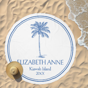 Blue and White Palm Palmetto Tree Personalized Beach Towel