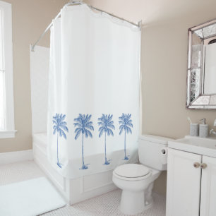 Blue and White Palm Palmetto Trees Shower Curtain