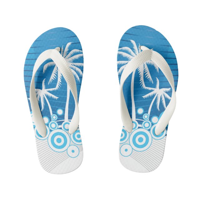 Blue and White Palm Trees - Kid's Flip Flops (Footbed)