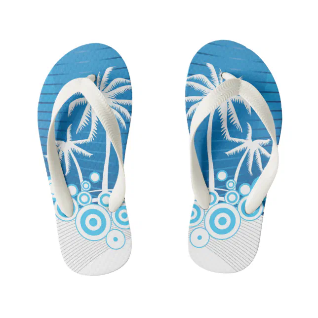 Blue and White Palm Trees - Kid's Flip Flops | Zazzle