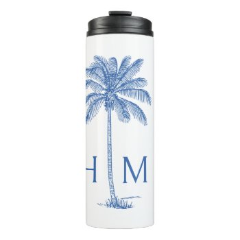 Blue And White Palmetto Palm Tree Monogram Thermal Tumbler by jozanehouse at Zazzle