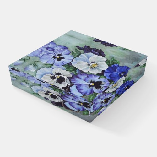 Blue and White Pansies Fine Art Paperweight