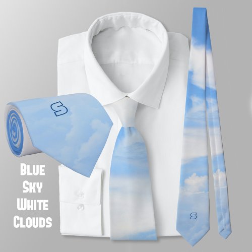 Blue and White Partly Cloudy Sky Neck Tie