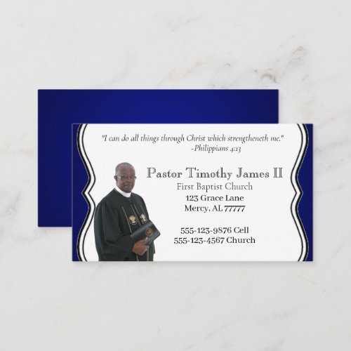 Blue and White Pastor or Deacon Business Card