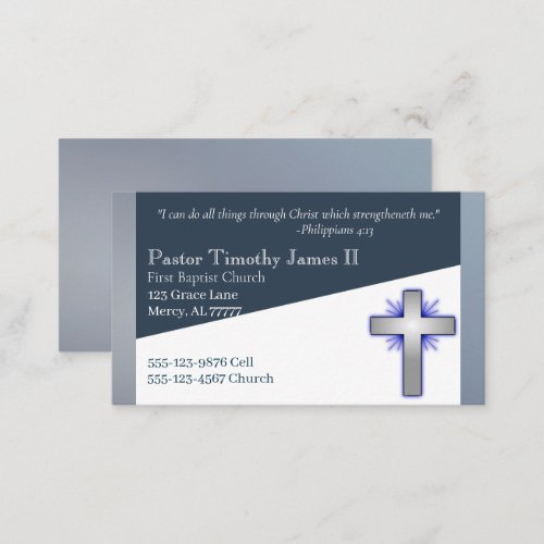 Blue and White Pastor or Deacon Cross Business Card