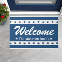 Blue and White Patriotic Stars Custom Name Welcome