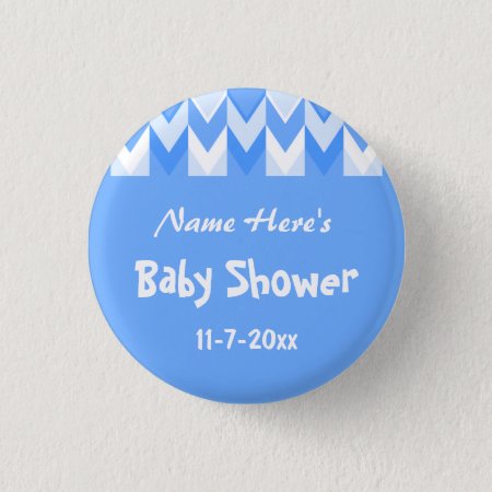 Blue And White Pattern Blue Chevron Baby Shower Pinback Button
