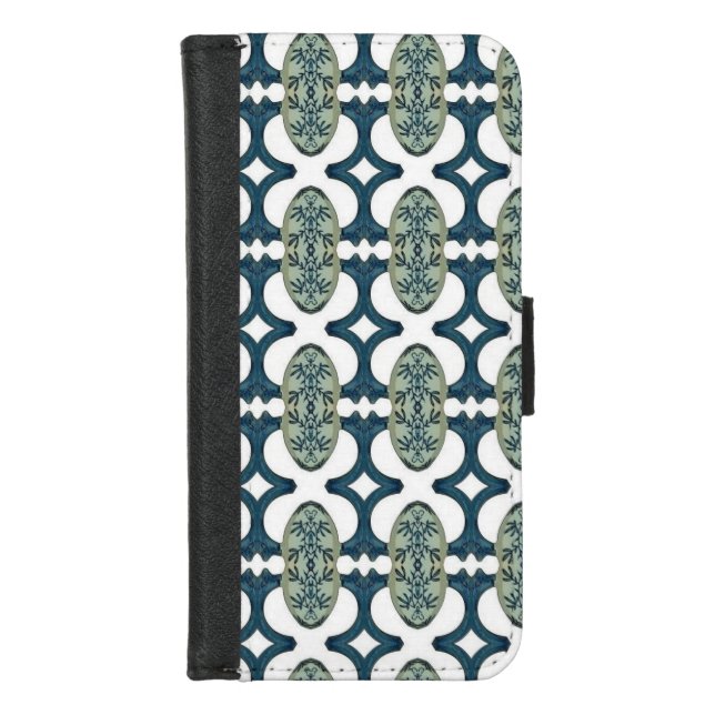 Blue And White Pattern iPhone Wallet Case (Front)