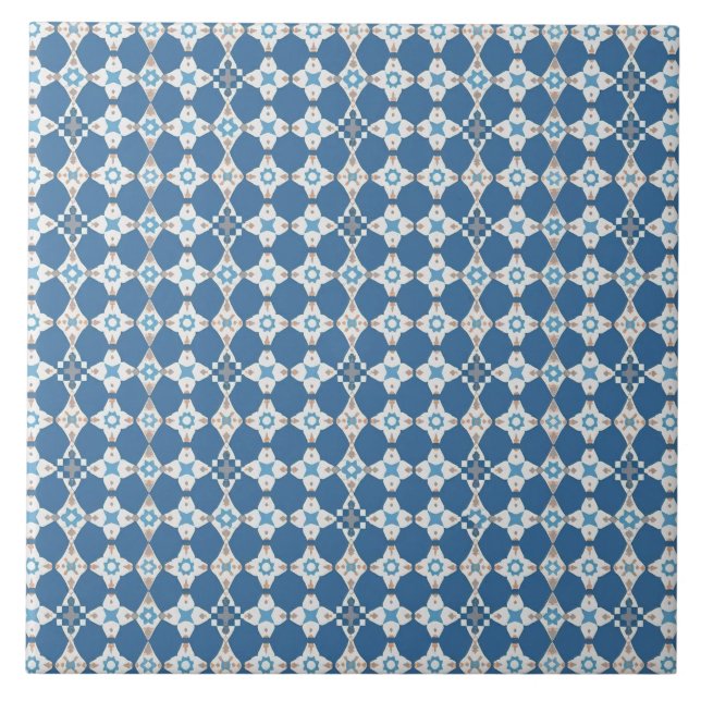 Blue and White Pattern Mediterranean Azulejo Ceramic Tile (Front)