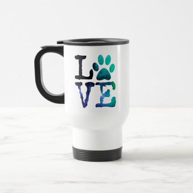 Blue and White Paw Print Coffee Mug (Left)