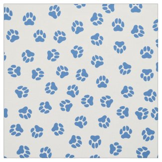 Blue and White Paw Print Fabric