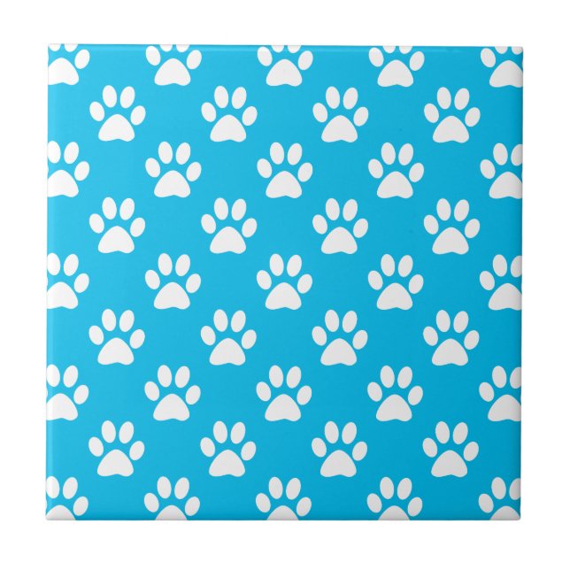 Blue and white paws pattern ceramic tile (Front)