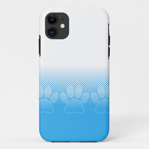 Blue And White Paws With Newsprint Background iPhone 11 Case