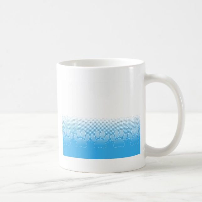 Blue And White Paws With Newsprint Background Coffee Mug (Right)