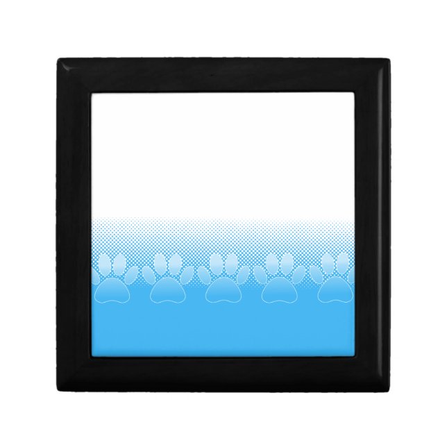 Blue And White Paws With Newsprint Background Jewelry Box (Front)