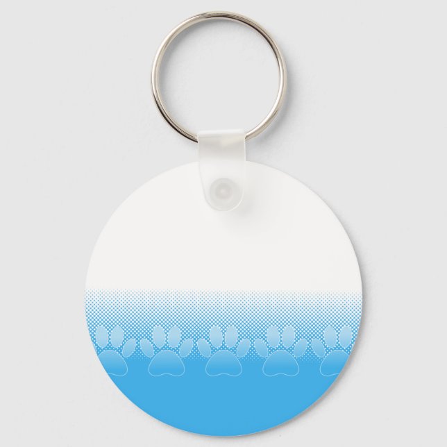 Blue And White Paws With Newsprint Background Keychain (Front)