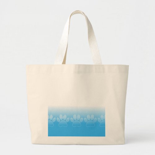 Blue And White Paws With Newsprint Background Large Tote Bag