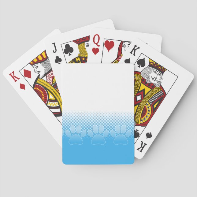 Blue And White Paws With Newsprint Background Poker Cards (Back)