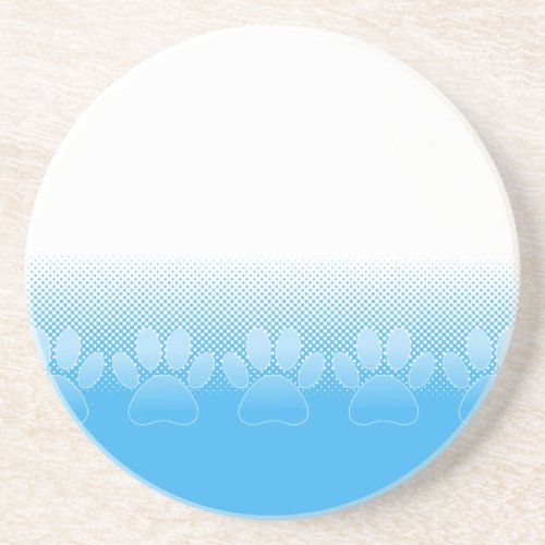 Blue And White Paws With Newsprint Background Sandstone Coaster