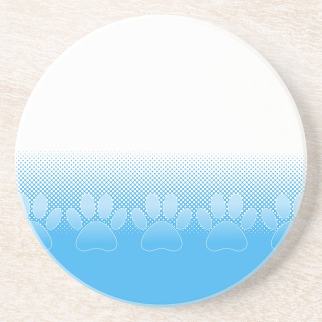 Blue And White Paws With Newsprint Background Sandstone Coaster (Front)