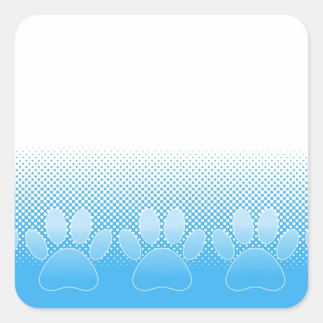 Blue And White Paws With Newsprint Background Square Sticker (Front)