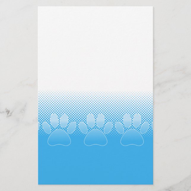 Blue And White Paws With Newsprint Background Stationery (Front)