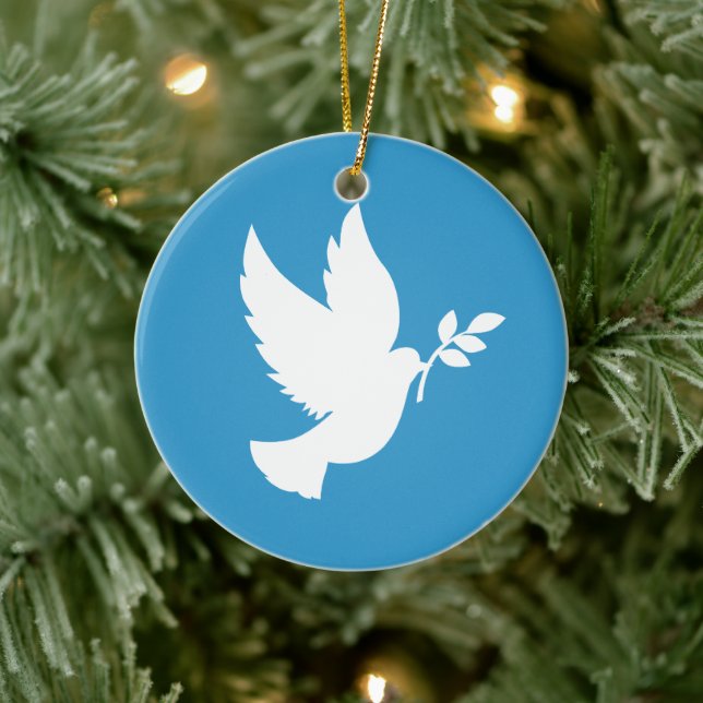 Blue and White Peace Dove Ceramic Ornament (Tree)