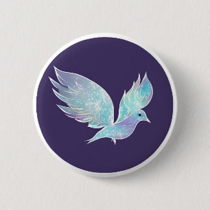 Blue and White Peace Dove Watercolor Button