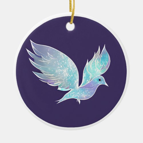 Blue and White Peace Dove Watercolor  Ceramic Ornament