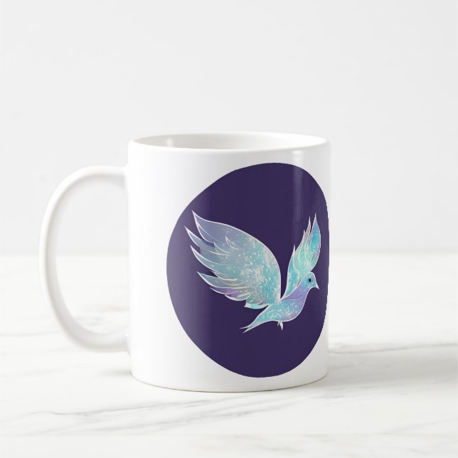 Blue and White Peace Dove Watercolor Coffee Mug (Left)