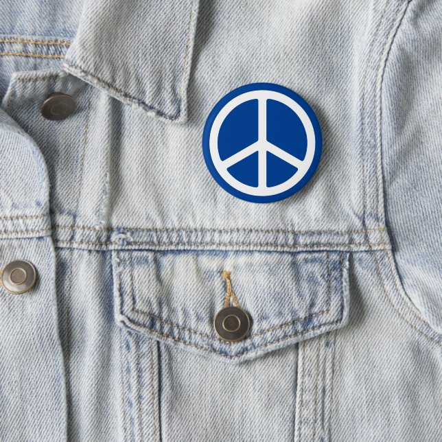 Blue and White Peace Symbol Pinback Button (In Situ)