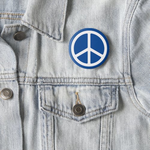 Blue and White Peace Symbol Pinback Button
