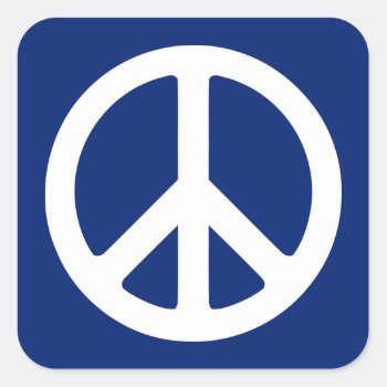 Blue And White Peace Symbol Square Sticker by peacegifts at Zazzle
