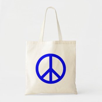 Blue And White Peace Symbol Tote Bag by peacegifts at Zazzle