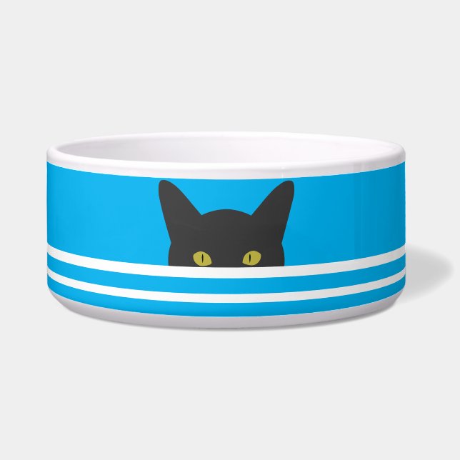 Blue And White Peeking Cat   Bowl (Front)