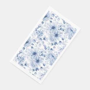 Blue and White Peonies and Blossoms Watercolor Paper Guest Towels